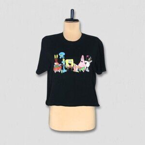 Nickelodeon SpongeBob SquarePants Black Graphic Cropped T-Shirt Medium